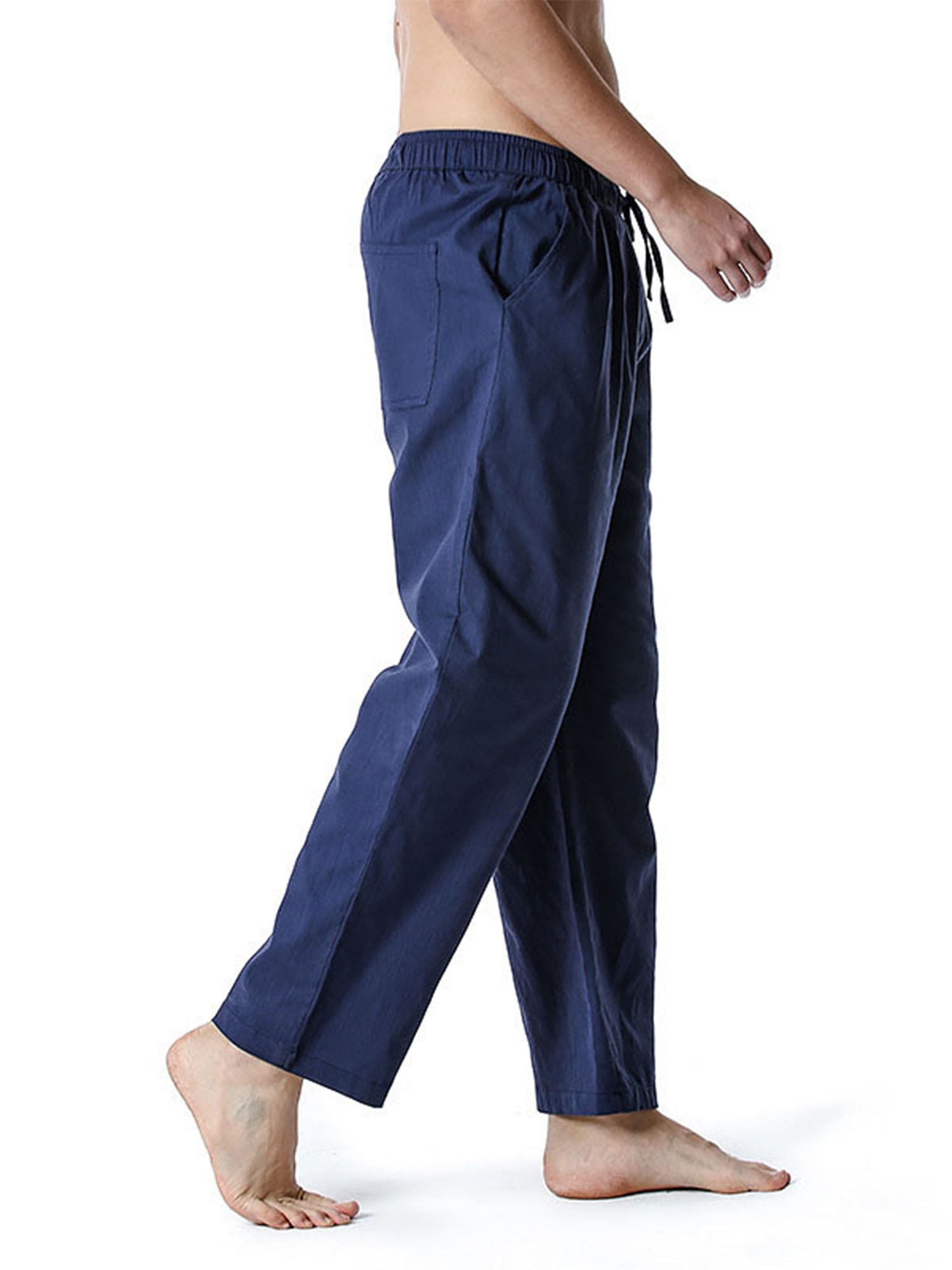 Frontwalk Men s Pants Straight Leg Trousers Elastic Waist Pant Men Fitted Bottoms Drawstring Navy Blue 2XL Walmart