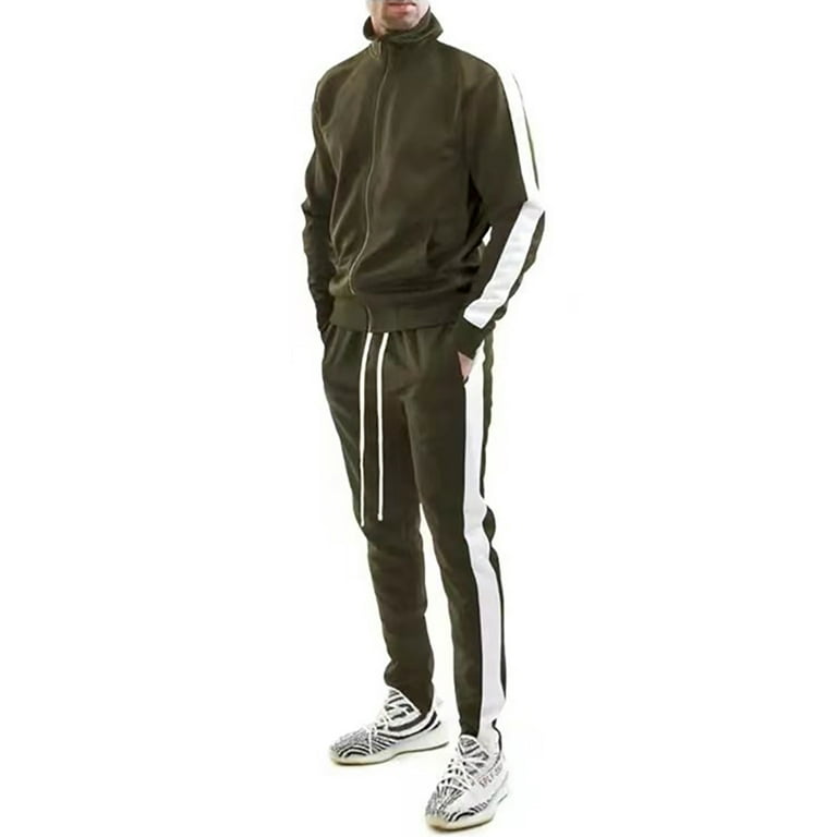 Frontwalk Mens 2 Pieces Tracksuit Sweatsuit Set Casual Zipper Sweatshirts Pant Outfits Long Sleeve Running Jogging Suit Army Green XL Walmart