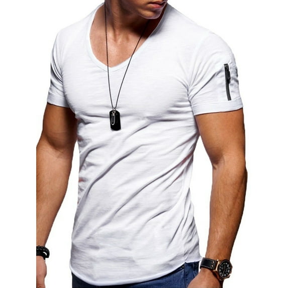 Frontwalk Mens T Shirts Short Sleeve Blouse Solid Color Summer Tops Work Fashion Basic Tee Arm Zip T-shirt White S