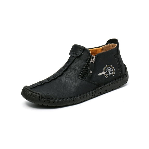 Frontwalk Mens Ankle Boot Hand Stitching Booties Zipper Casual Shoes Work Lightweight Loafers Men Non-Slip Flats Black 9
