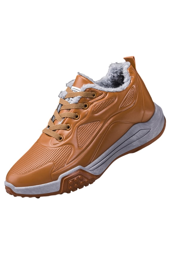Mens Athletic Shoe Winter Warm Sneakers Plush Lined Casual Walking Shoes Travel Comfortable Running Sneaker Men Lace Up Trainers Brown with Lined 6