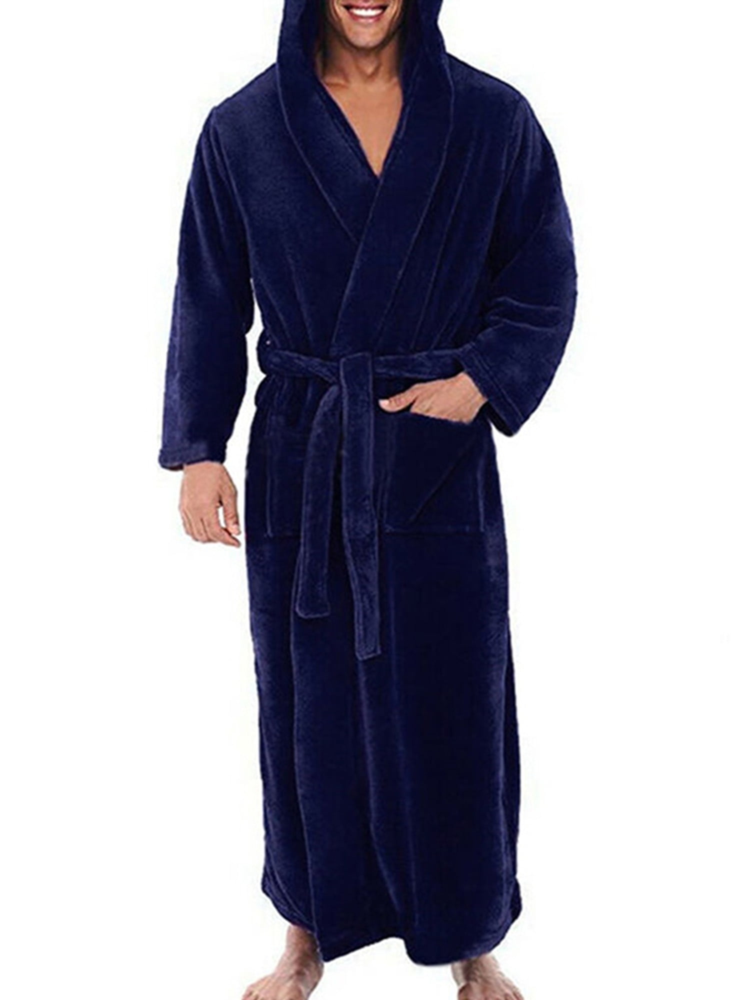 Frontwalk Mens Bath Robes Long Sleeve Wrap Robe Hooded Dressing Gown ...