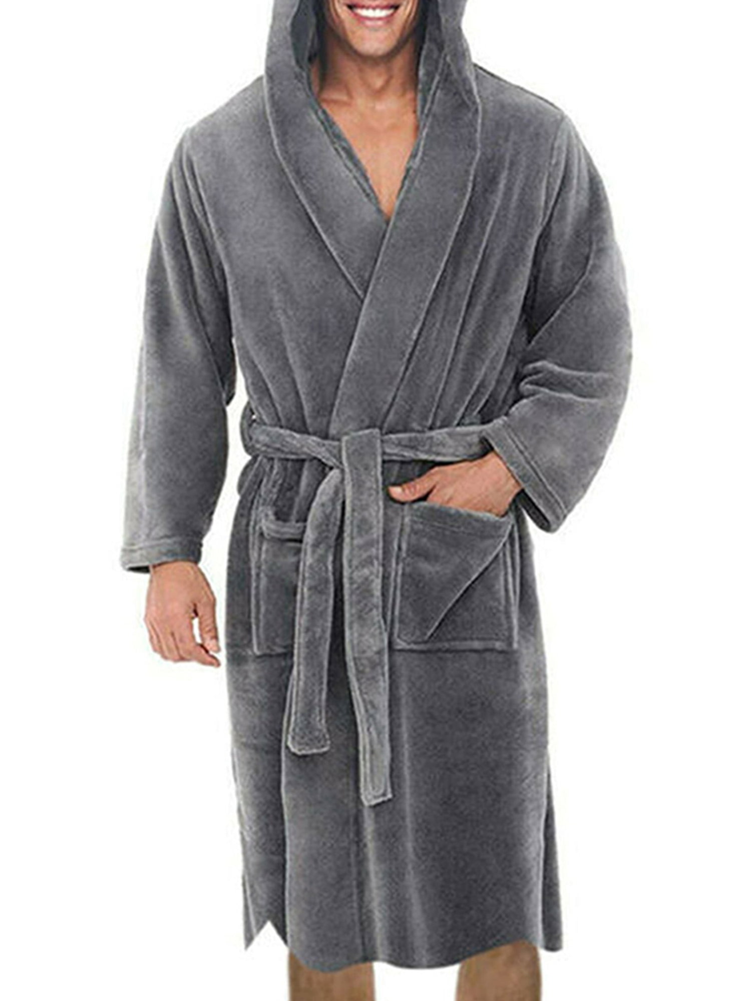 Frontwalk Mens Bath Robes Long Sleeve Wrap Robe Hooded Dressing Gown ...