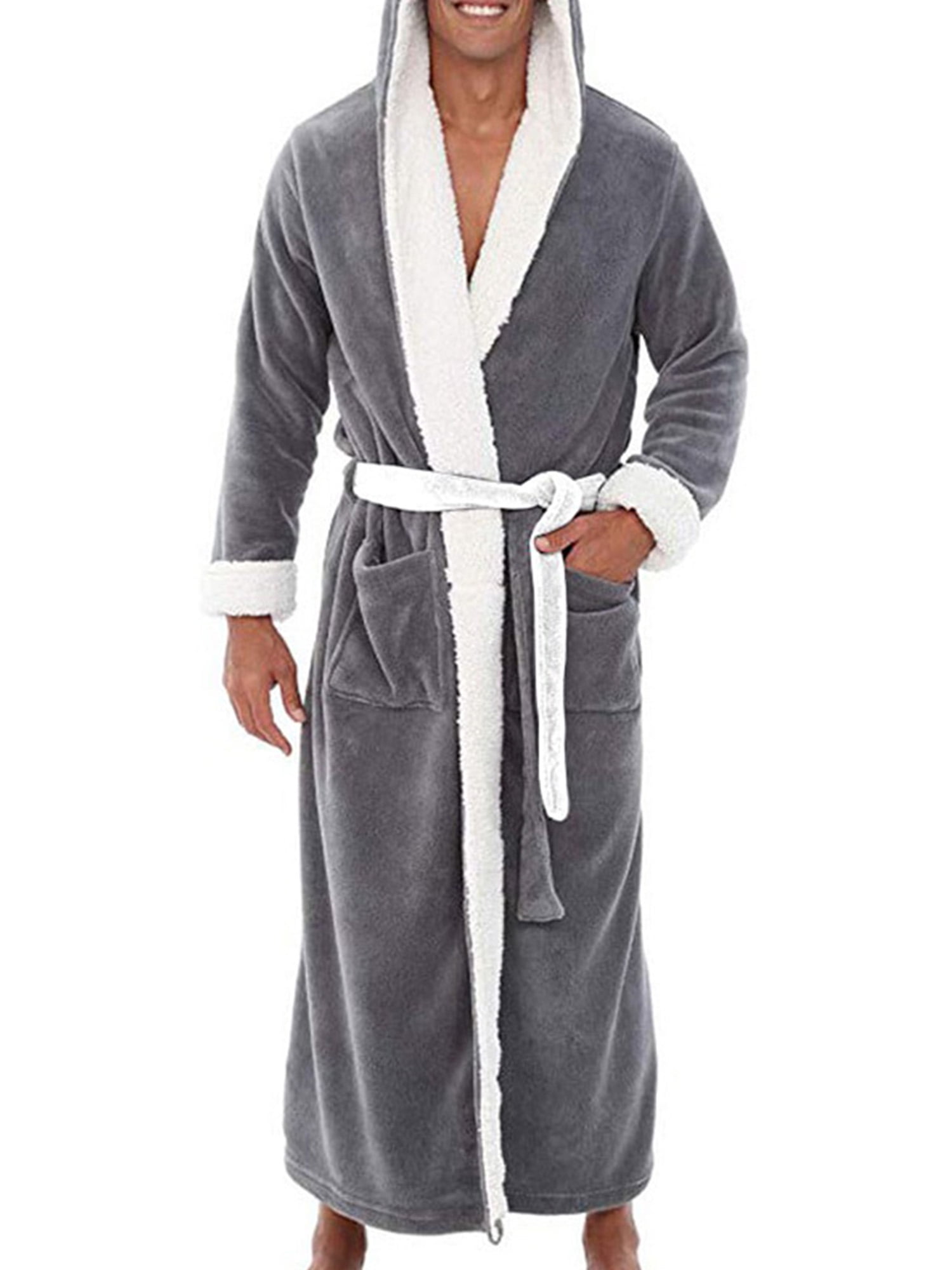 Frontwalk Mens Bath Robes Long Sleeve Wrap Robe Hooded Dressing Gown ...