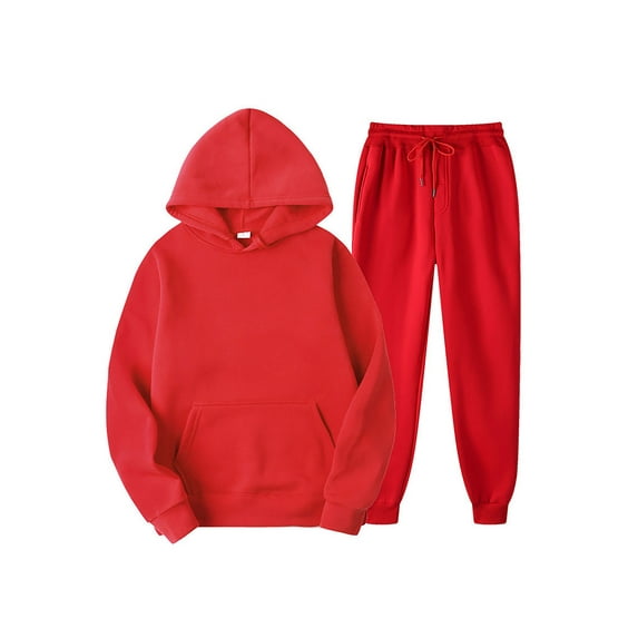 Frontwalk Mens Beam Foot Hoodies Sweatsuit Hooded Athletic Tracksuit Set Long Sleeve Gym Jogger Sets With Pockets Red L