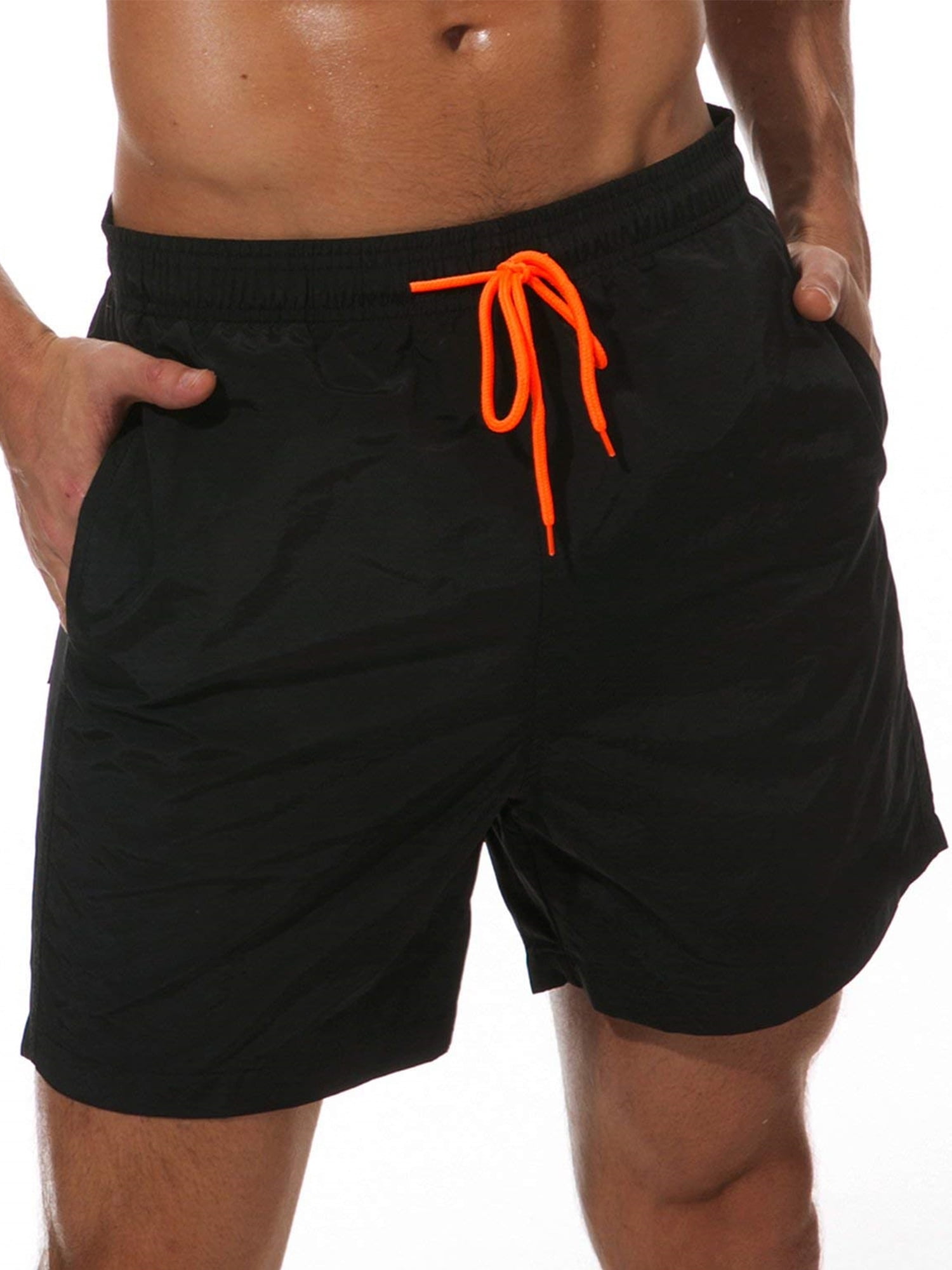 Frontwalk Mens Boardshorts Drawstring Beach Pants Solid Color Swimsuit