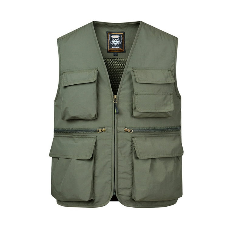 Frontwalk Mens Cargo Vest With Multi-Pockets Vests Jacket Sleeveless  Waistcoat Men Lightweight Outwear V Neck Army Green M
