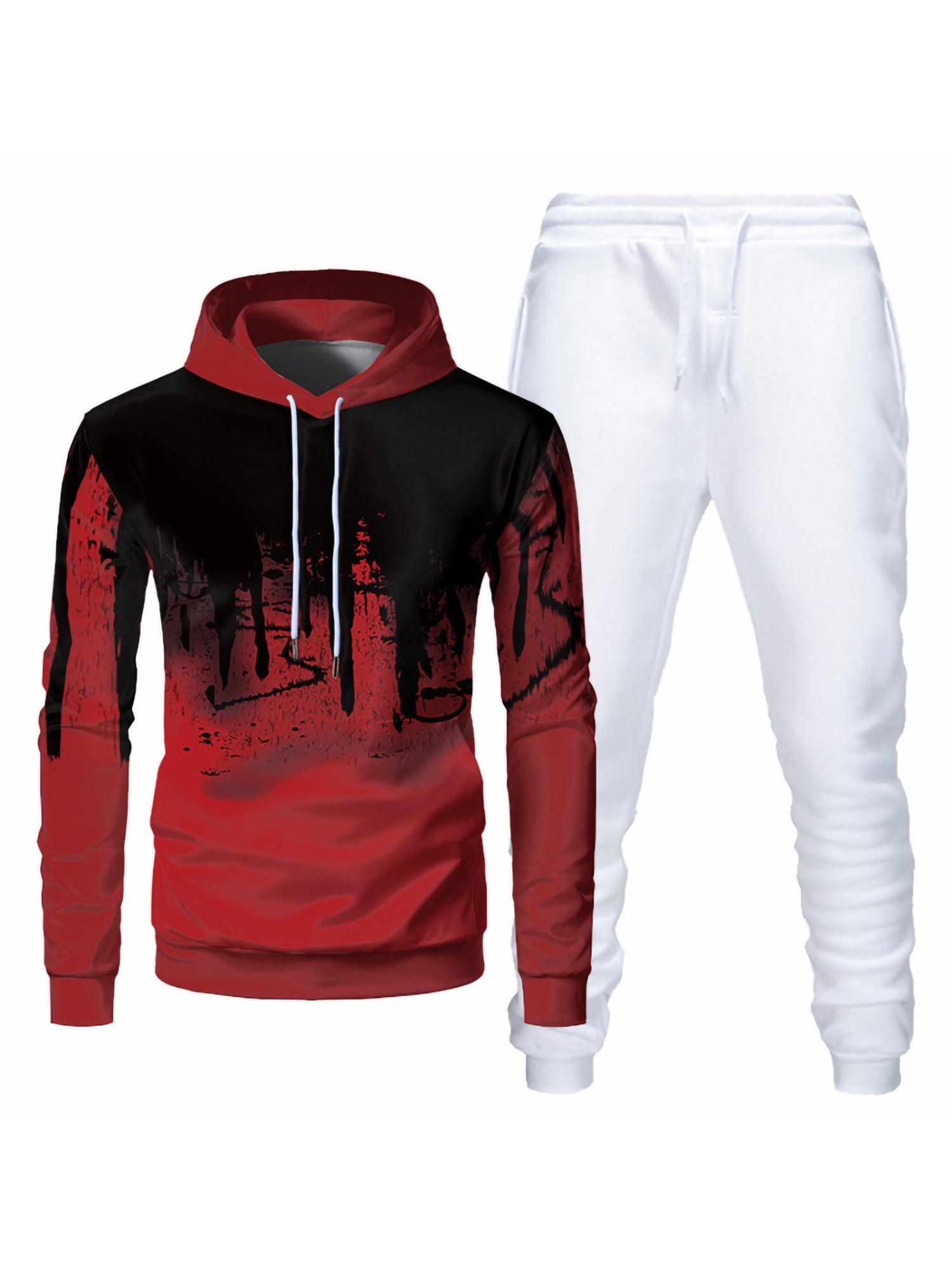 Frontwalk Mens Casual 3D Print Tracksuit Hooded Pullover and Elastic ...