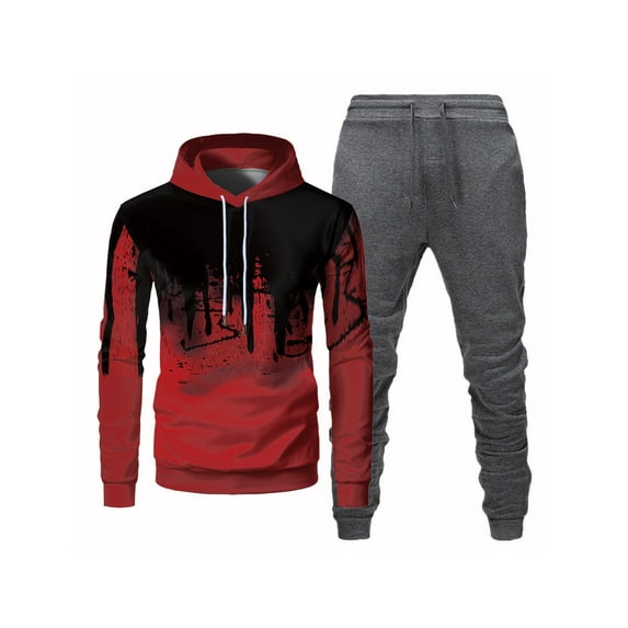 Frontwalk Mens Casual 3D Print Tracksuit Hooded Pullover and Elastic Waist Sweatpants Sweatshirt 2 Piece Set