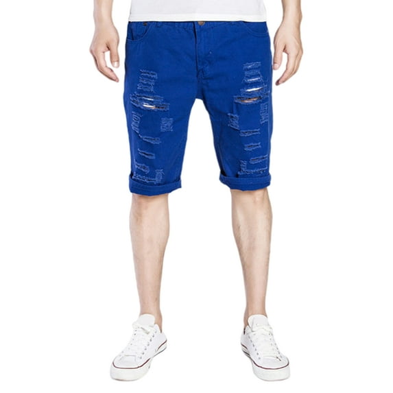 Frontwalk Mens Casual Ripped Jean Shorts Slim Fit Hole Short Pants Summer Regular Fit Straight Denim Shorts