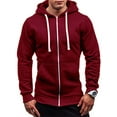 thumbnail image 1 of Frontwalk Mens Casual With Pockets Sweatshirt Front Zipper Plain Tunic Tops Hooded Neck Fall Hoodies Wine Red XL, 1 of 2