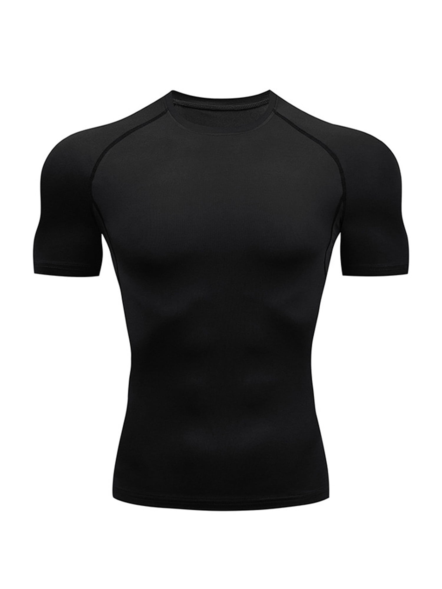 Frontwalk Mens Compression Shirts Plain Sport T Shirt Short Sleeve Summer  Tops Gym Moisture Wicking Tee Crew Neck Muscle T-shirt Black 2XL 