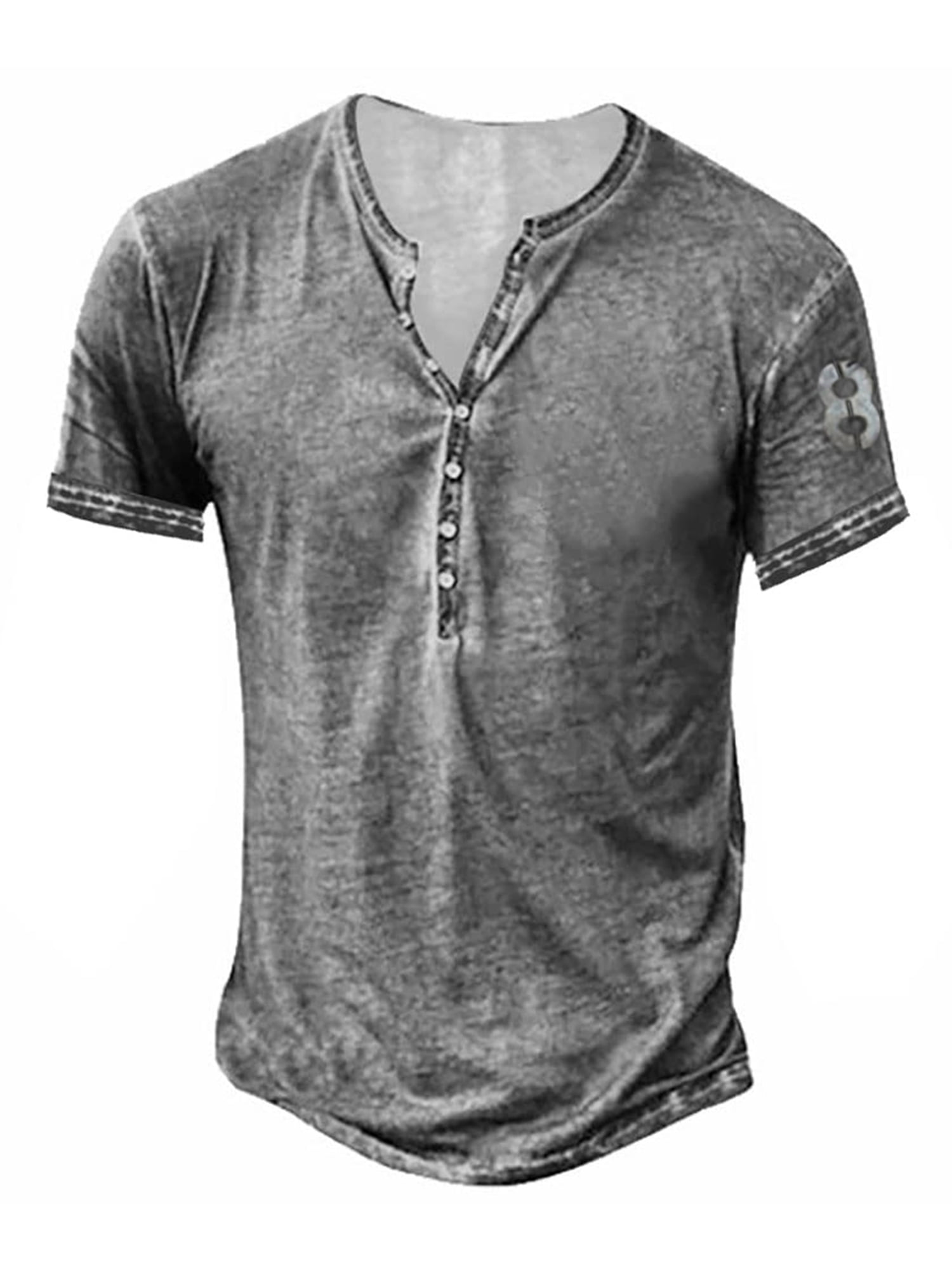Frontwalk Mens Distressed Henley Shirts Retro Short Sleeve Tee Shirt Casual Button Down Basic