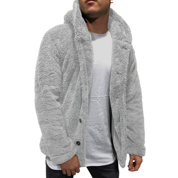 Frontwalk Mens Fuzzy Fleece Jacket Hoodie Fluffy Fpen Front Cardigan Button Down Winter Coat Outwear Tops