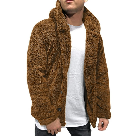 Frontwalk Mens Winter Fuzzy Fleece Hoodie Coat Casual Fluffy Hooded Outwear Jackets Button Cardigan Open Front