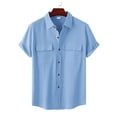 thumbnail image 1 of Frontwalk Mens Hawaiian Plain Blouse Solid Color Turn Down Collar T-shirt Button Holiday Shirts, 1 of 5