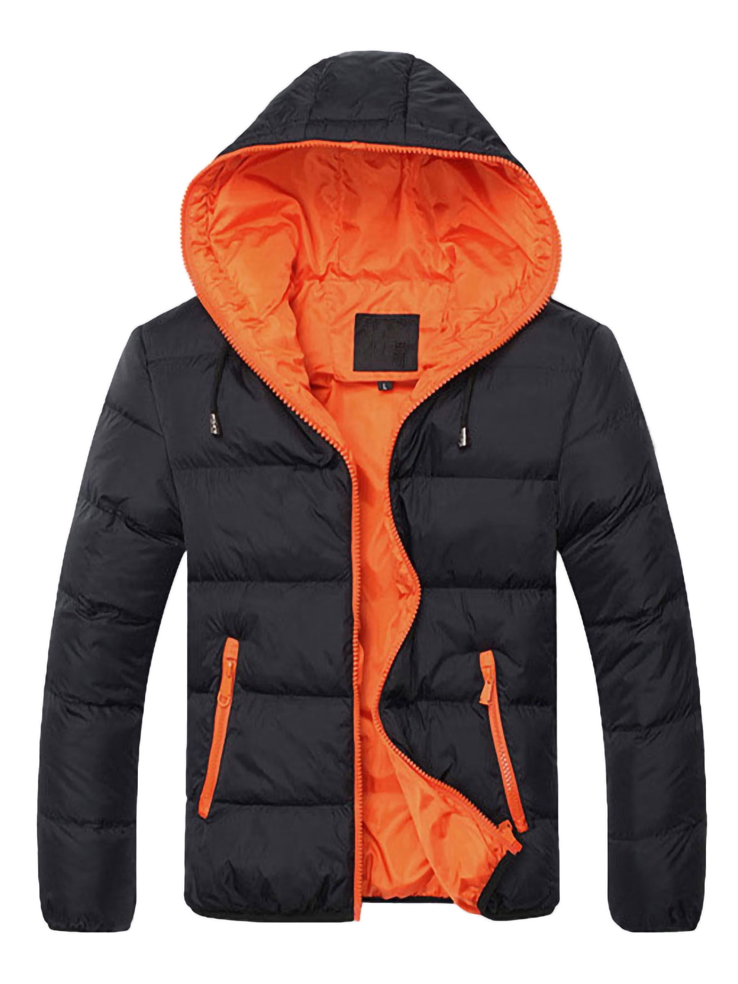 REASON Black Orange Combat Fur Puffer Zip Up Winter Coat Jacket Small  Patches