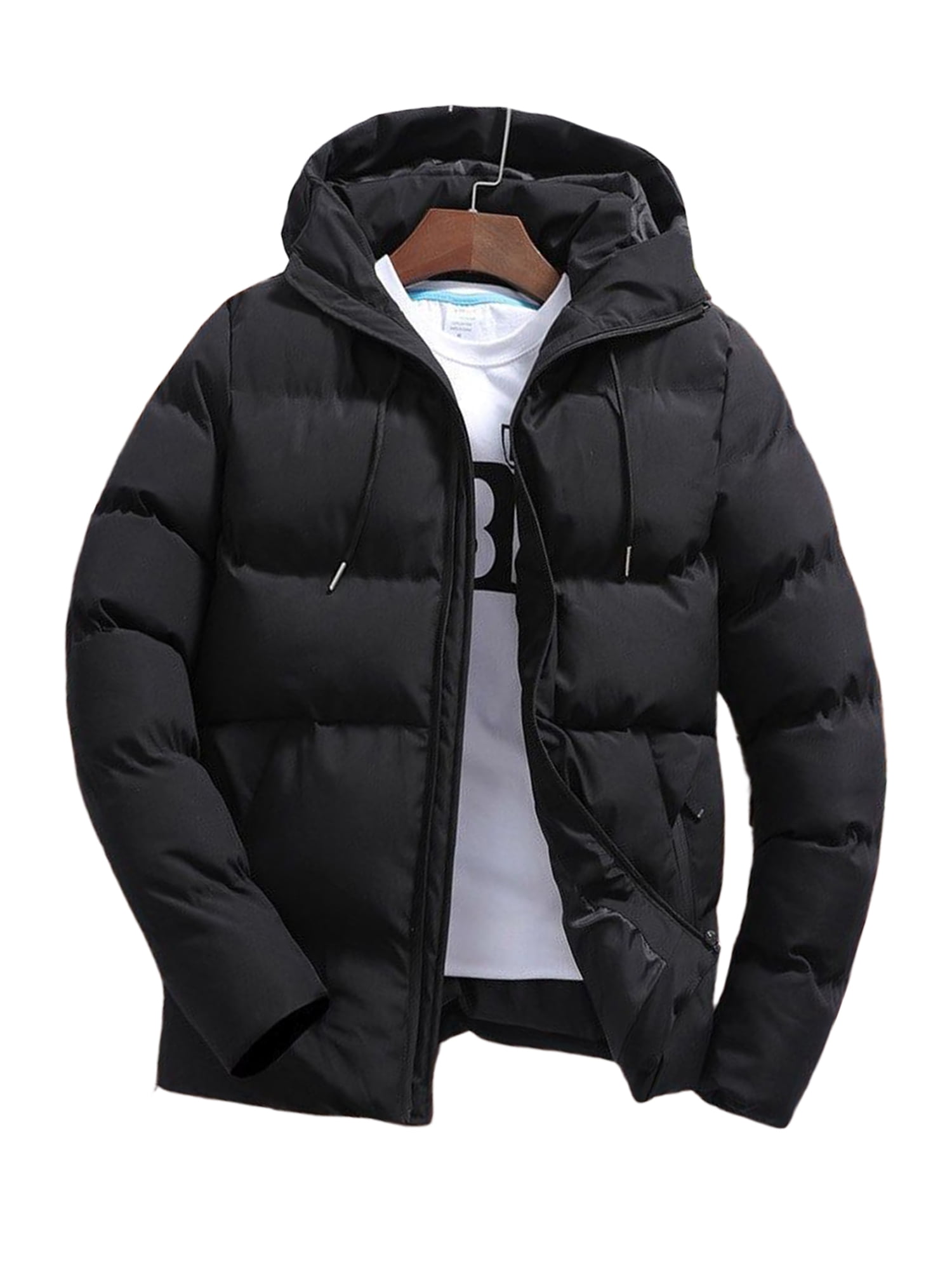 Black Hooded Winter Puffer Long Coat With Pockets Black Hooded Winter Puffer Long Coat With Pockets