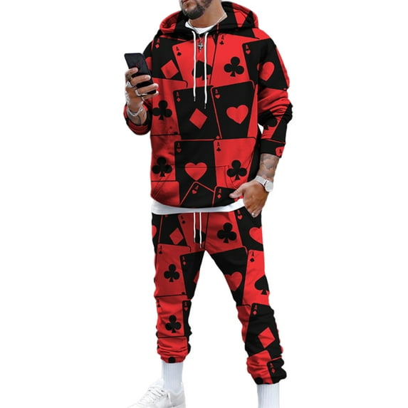 Frontwalk Mens Hoodies Sweatsuit Hooded Sweatshirts+Pant Outfits Two Pieces Jogger Sets Men Lounge Tracksuit Set Long Sleeve Red 4XL
