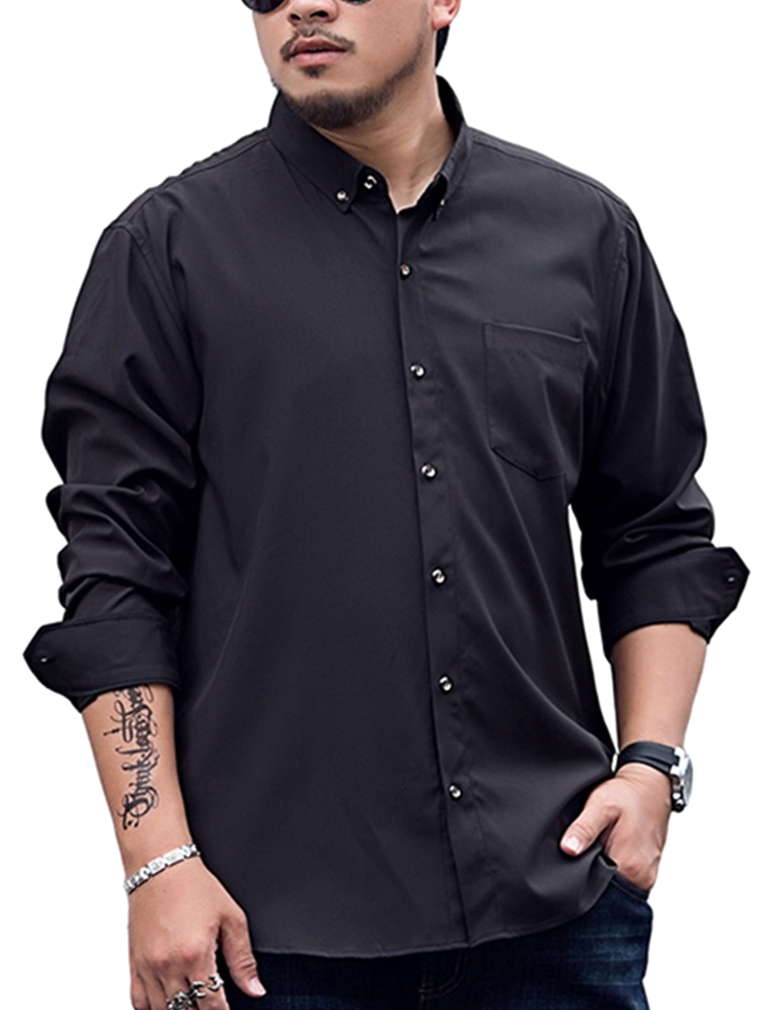 Frontwalk Mens Long Sleeves Button Down Dress Shirts Work Business Shirt Casual Spring Fall Plain Tops Blouse Plus Size