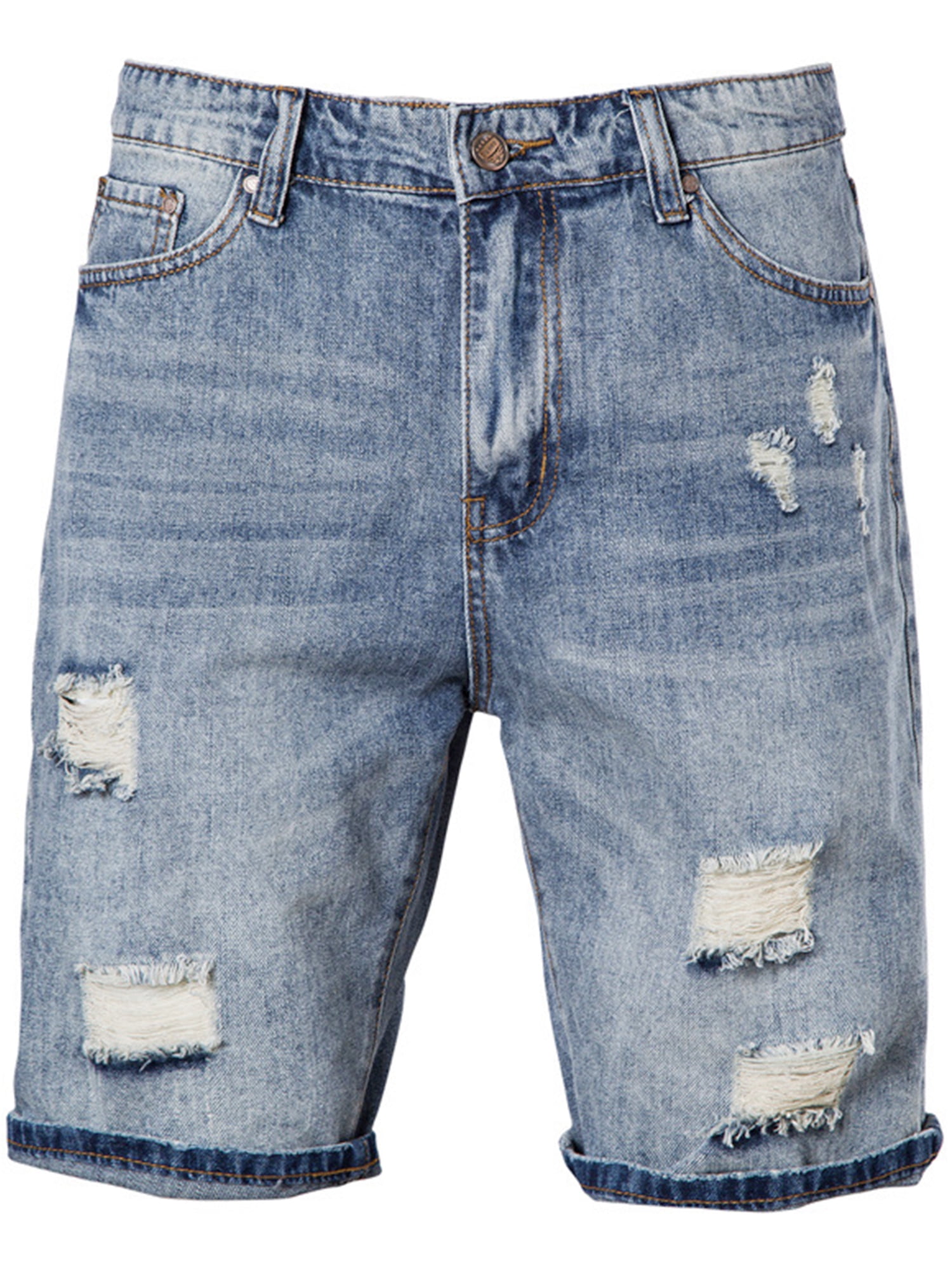 Frontwalk Mens Loose Distressed Jeans Pocket Frayed Denim Shorts