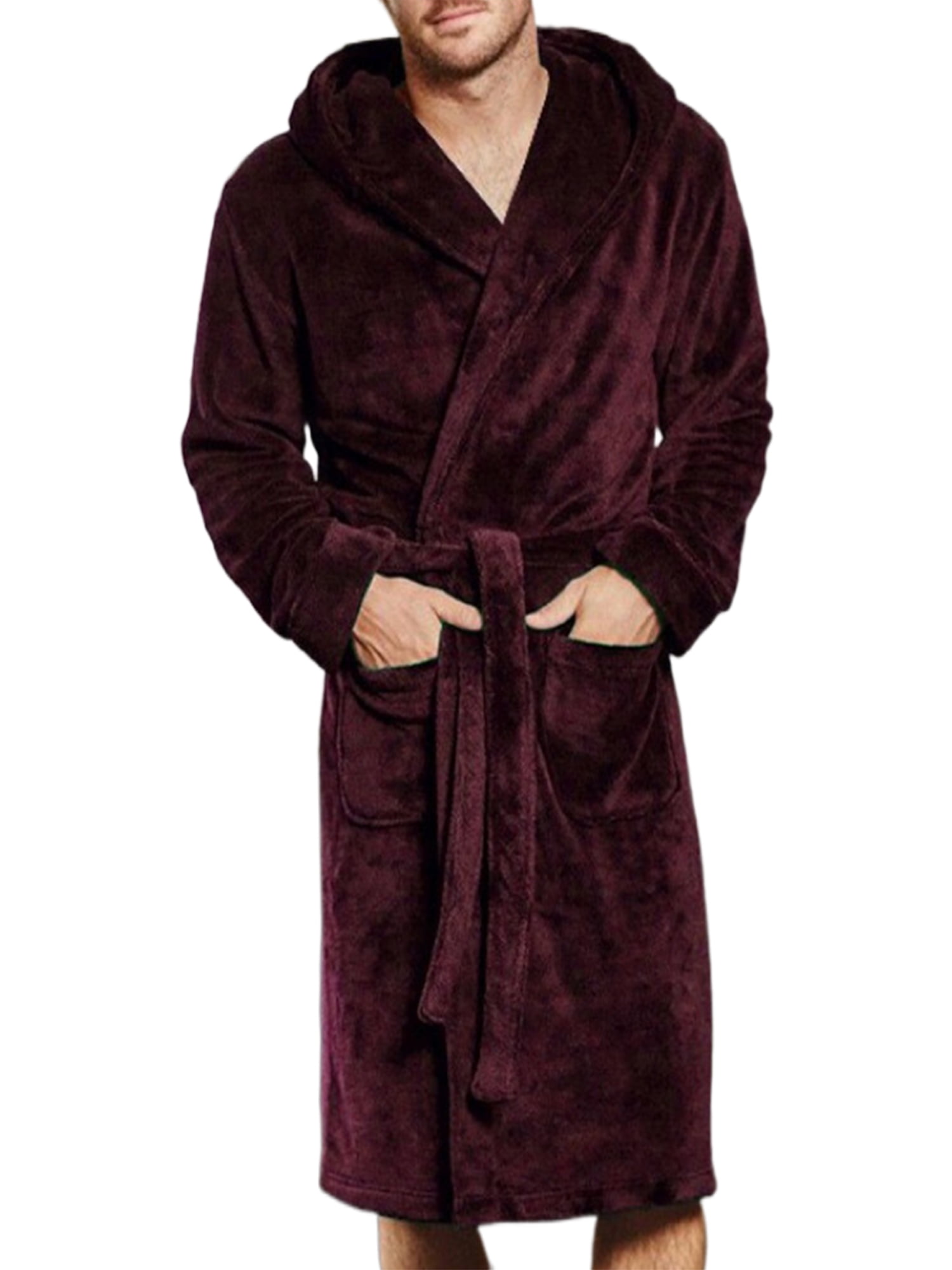 Frontwalk Mens Nightwear Hooded Wrap Robe Hoodie Dressing Gown Lounge