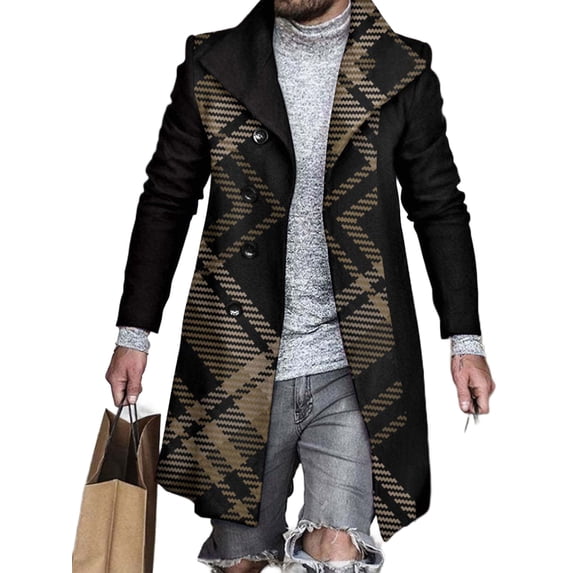 Frontwalk Mens Notched Trench Coat Peacoat Casual Outwear Single Breasted Long Peacoat Black L