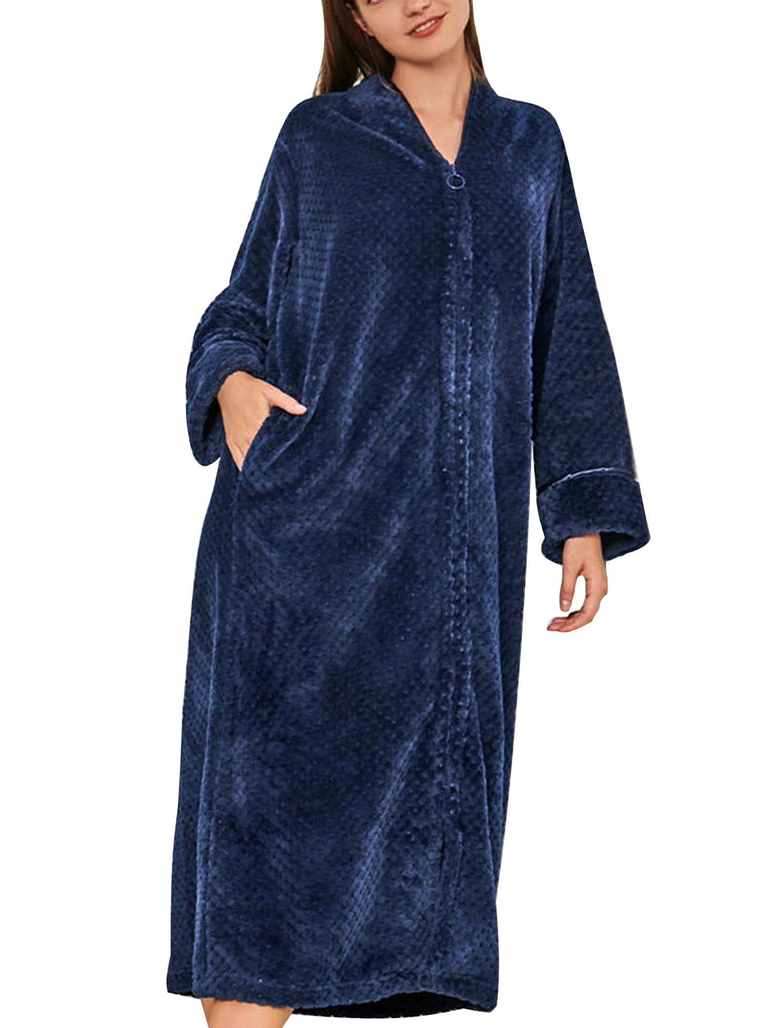 Frontwalk Mens Plush Flannel Zip Up Robes Zipper Lounger Robe Bathrobe