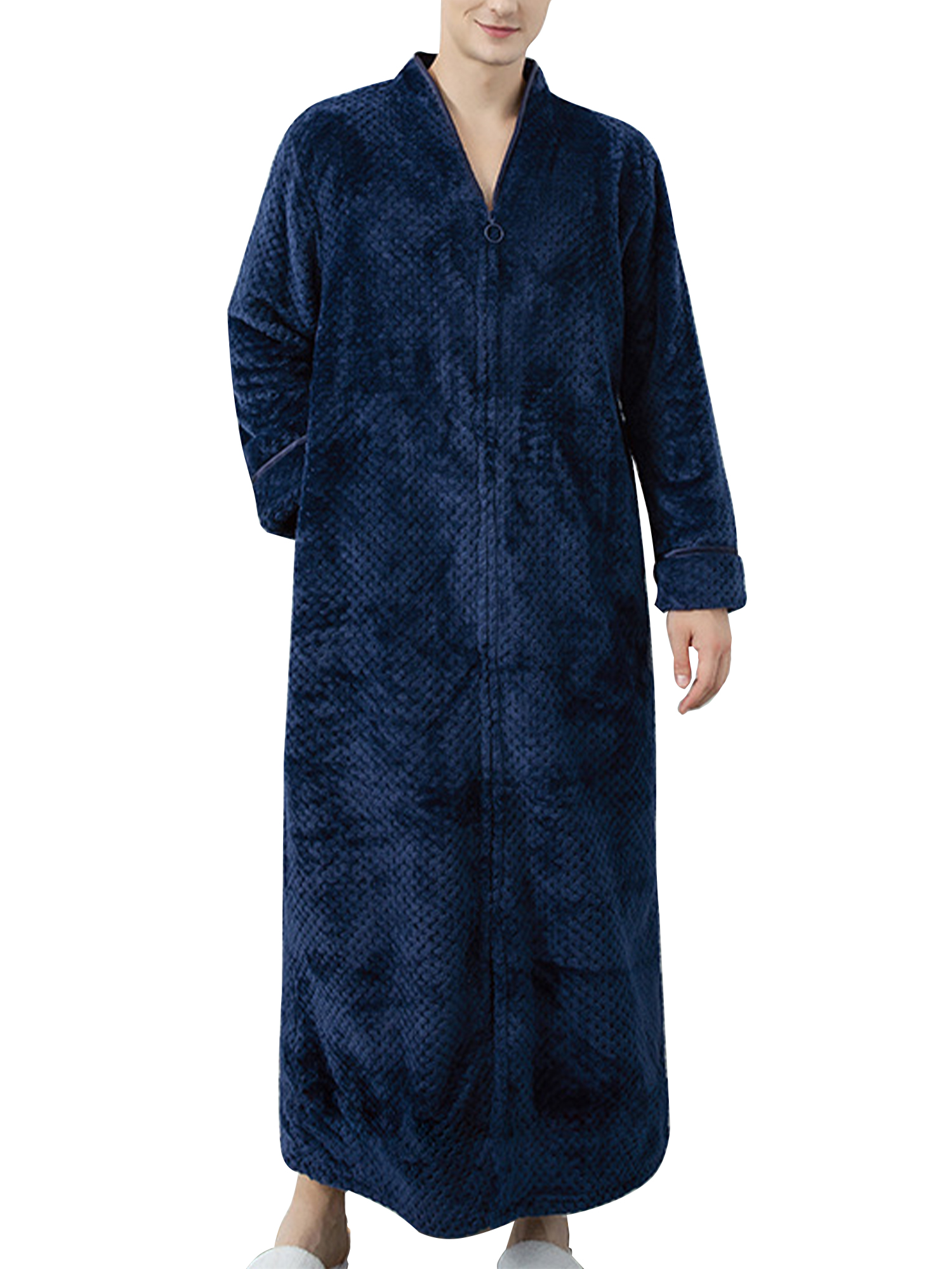 Frontwalk Mens Plush Flannel Zip Up Robes Zipper Lounger Robe Bathrobe