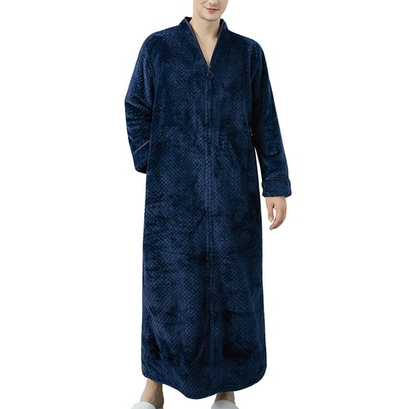 Frontwalk Mens Plush Flannel Zip Up Robes Zipper Lounger Robe Bathrobe Loose Fit Pajamas
