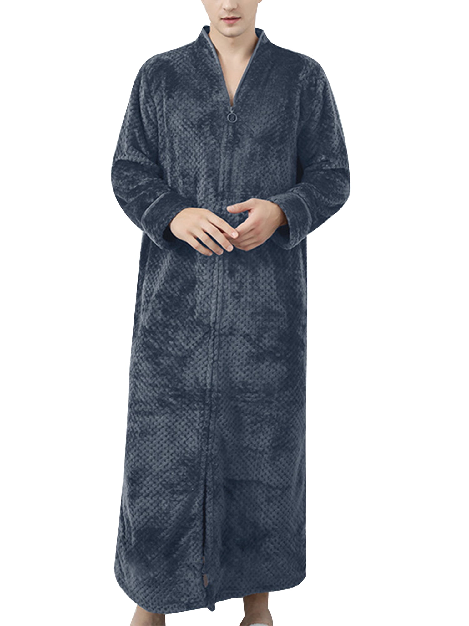 Frontwalk Mens Plush Flannel Zip Up Robes Zipper Lounger Robe Bathrobe