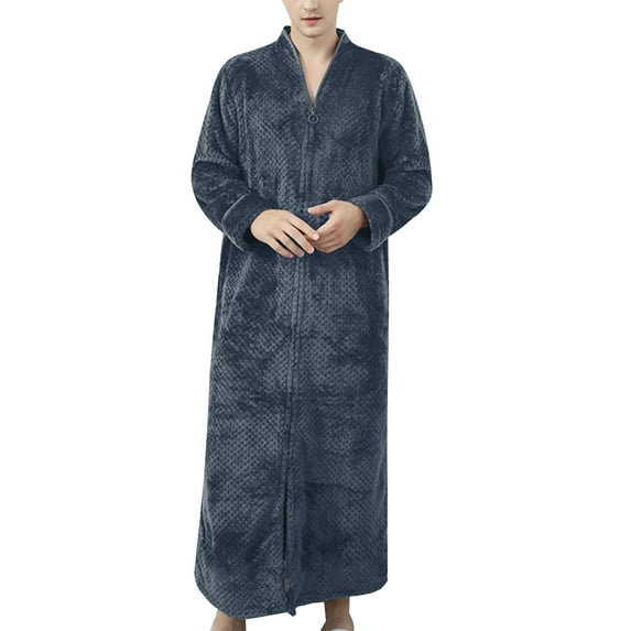 Frontwalk Mens Plush Flannel Zip Up Robes Zipper Lounger Robe Bathrobe Loose Fit Pajamas