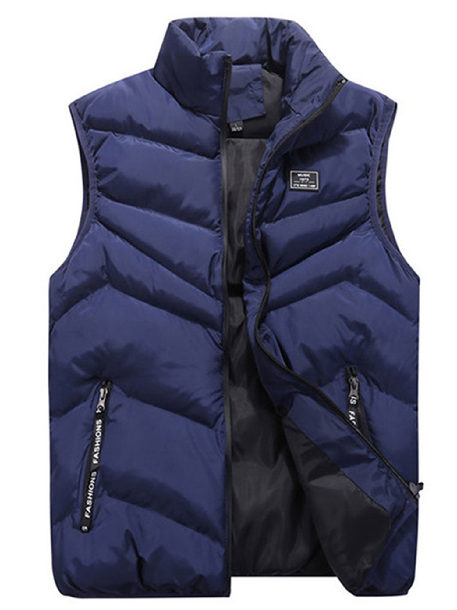 Frontwalk Mens Sleeveless Vest Jackets Winter Casual Stand Collar Zipper Coats Solid Color Padded Puffer Outwear Jacket with Pockets - image 1 of 2
