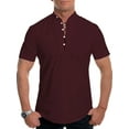 thumbnail image 1 of Frontwalk Mens Summer Tops Henley Neck T Shirts Buttons Blouse Men Baggy Pullover Short Sleeve T-shirt Wine Red XXL, 1 of 2