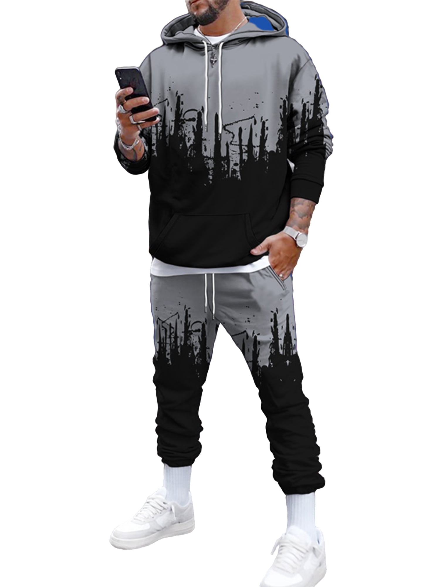 Sweating Walk Pattern Men Frontwalk Mens Sweat Suit Set Plus Size Tracksuit Jogging 2 Piece ...