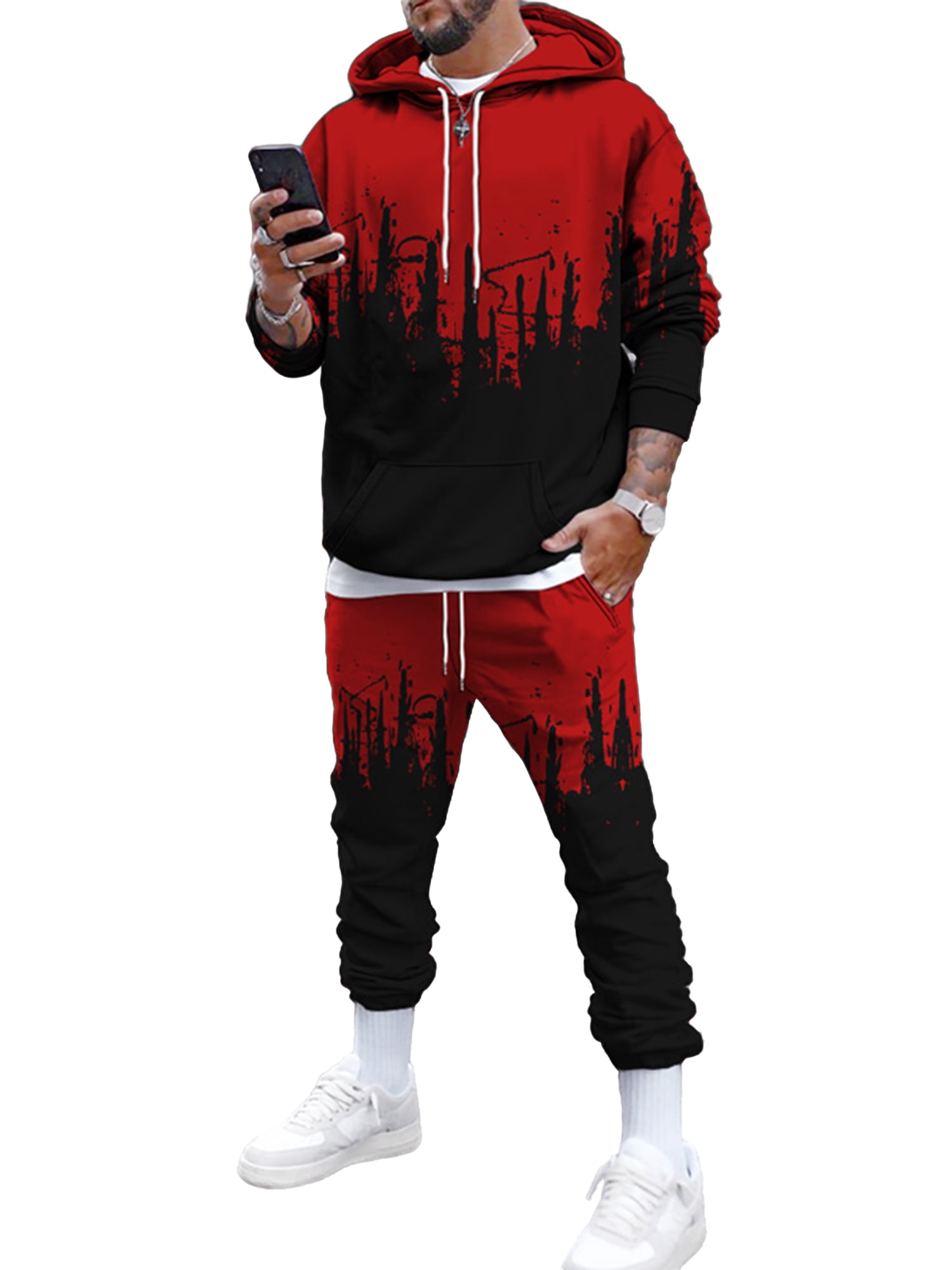 Frontwalk Mens Sweat Suit Set Plus Size Tracksuit Jogging 2 Piece Athletic Outfit Hoodie Sports Sweatsuit Pullover Sets