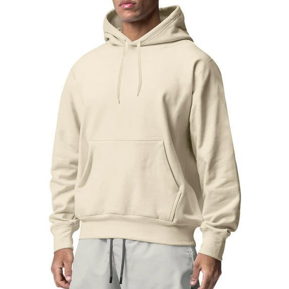 Frontwalk Mens Sweatshirts Solid Color Hooded Sweatshirt Drawstring Hoodies Men's Warm Pullover Long Sleeve Hoodie Tops Apricot S