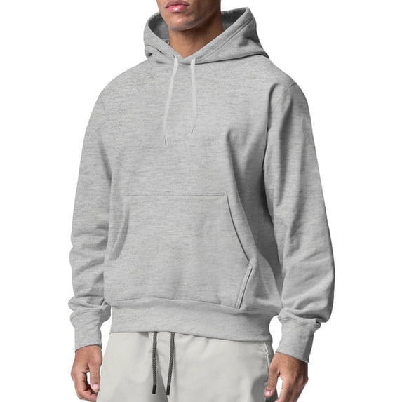 Frontwalk Mens Sweatshirts Solid Color Hooded Sweatshirt Drawstring Hoodies Men's Warm Pullover Long Sleeve Hoodie Tops Light Gray S