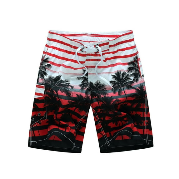 Frontwalk Mens Swim Trunks Casual Slim Fit Quick Dry Short Pants Striped Print Board Shorts with Pockets