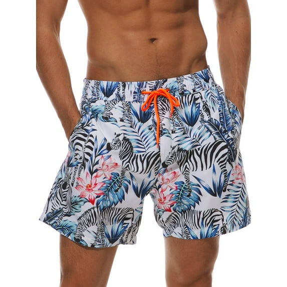 Frontwalk Mens Swimsuit Drawstring Beach Pants Pocket Boardshorts Summer Holiday Hawaiian Bathing Suit High Waist Swim Shorts Blue 4XL