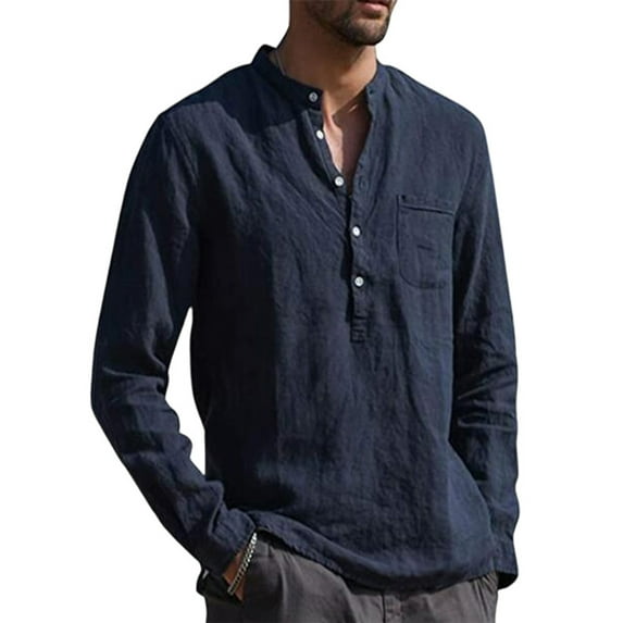 Frontwalk Mens T Shirt V Neck Tops Solid Color T-shirt Vacation Plain Summer Shirts With Pockets Tee Navy Blue L