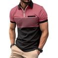 thumbnail image 1 of Frontwalk Mens T Shirts Short Sleeve Summer Tops Striped Polo Shirt Men Slim Fit T-shirt Colorblock Tee Pink 3XL, 1 of 2