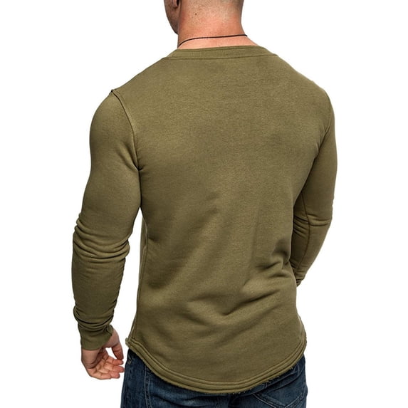 Frontwalk Mens T Shirts Solid Color T-shirt Long Sleeve Tops Men Fashion Pullover Crew Neck Basic Tee Army Green L