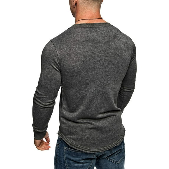 Frontwalk Mens T Shirts Solid Color T-shirt Long Sleeve Tops Men Fashion Pullover Crew Neck Basic Tee Gray L