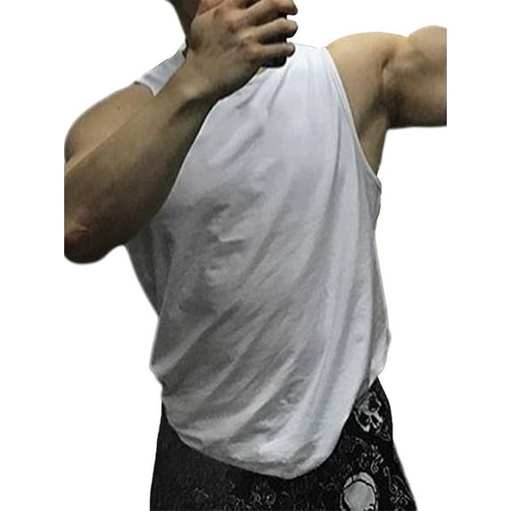 Frontwalk Mens Tee Solid Color Tank Tops Sleeveless T-shirt Men Casual Vest Crew Neck Summer White 3XL