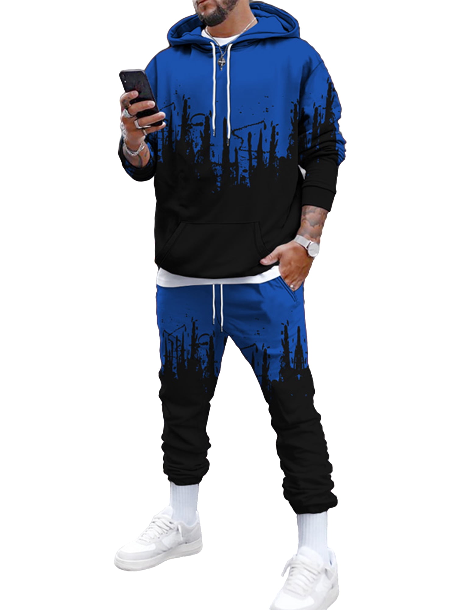 Men Sweat Suit 2 Piece Outfit Casual Solid Crewneck