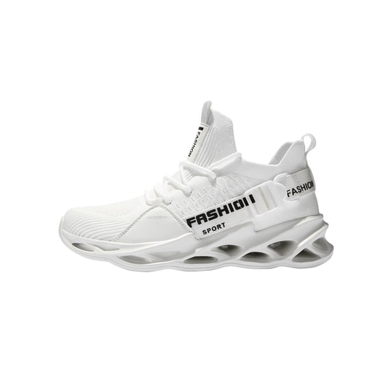 Frontwalk Mens Trainers Lace Up Sneakers Blade Athletic Shoes Gym Comfort Shoe Unisex Mesh Casual Sneaker White 8.5