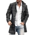 thumbnail image 1 of Frontwalk Mens Trench Coat Long Sleeve Jacket Winter Warm Outwear Men Thick Coats Single-breasted Light Gray Grid S, 1 of 2