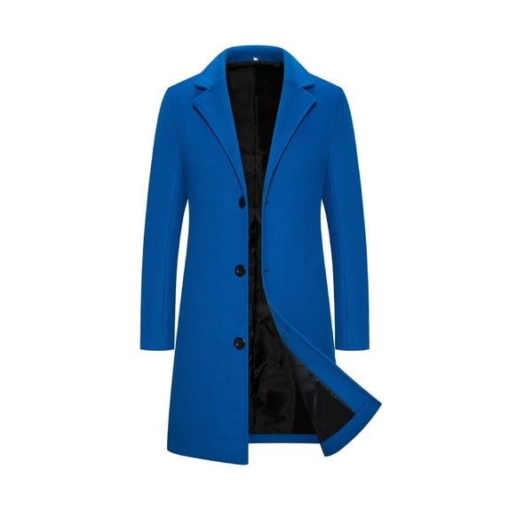 Frontwalk Mens Trench Coat Long Sleeve Overcoat Notch Lapel Pea Coats Men's Comfy Outwear Single Breasted Royal Blue M