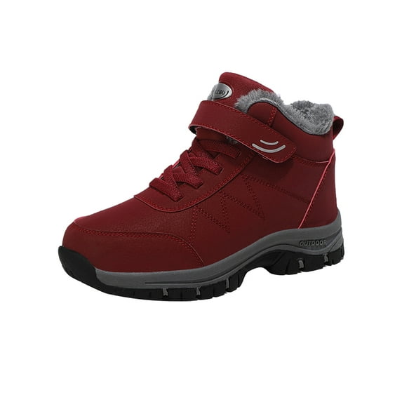Frontwalk Mens Winter Boot Comfort Warm Booties Faux Fur Snow Boots Work Cold Weather Ankle Bootie Womens Plush Lined Hiking Sneakers Red 7.5